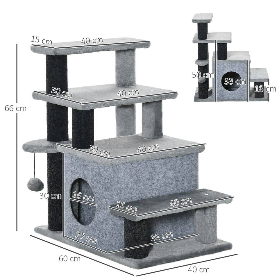 image 1 of PawHut Dog Steps for Bed 4 Step Pet Stairs Cat House with Detachable Cover