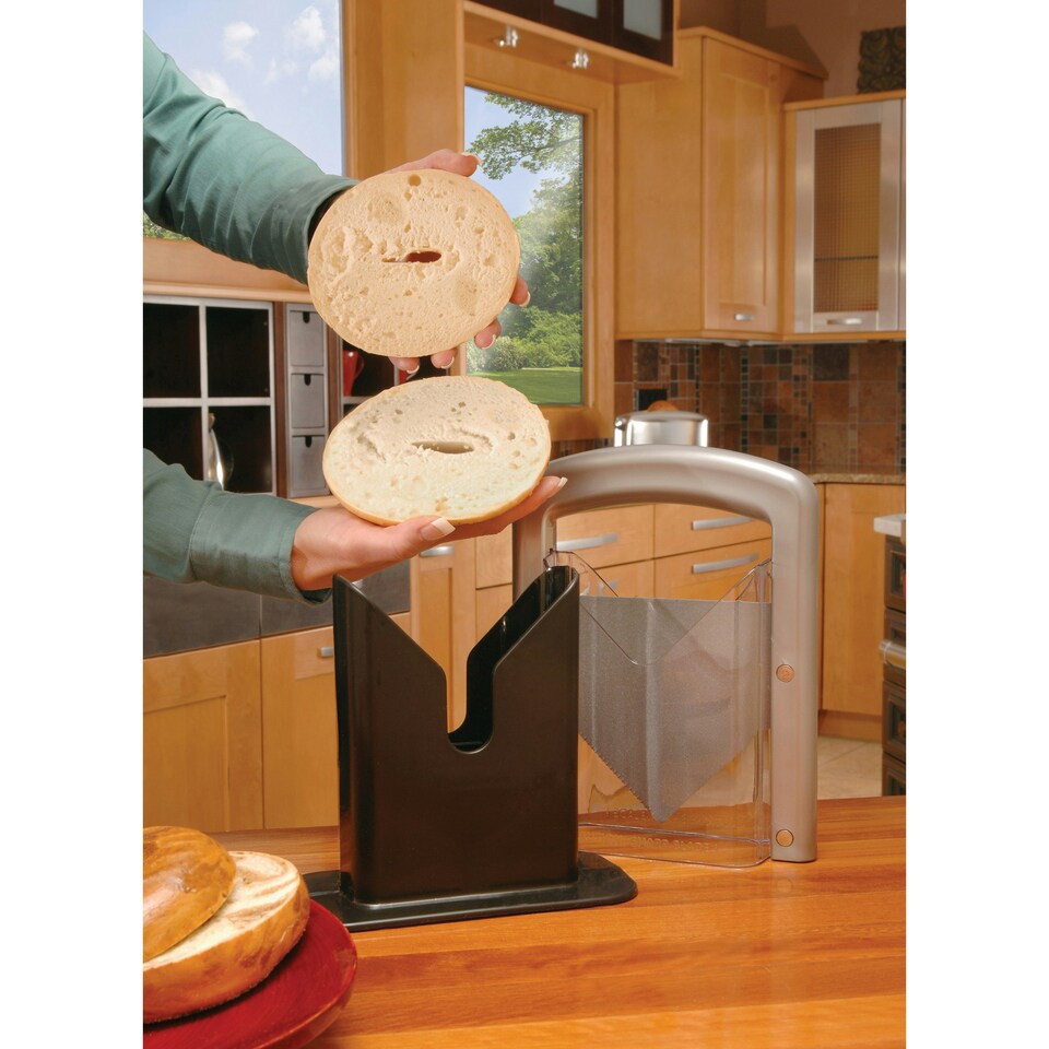 image 1 of KitchenCraft Bagel Slicer White Plastic Carbon Steel