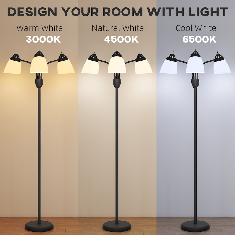 image 1 of HOMCOM Arc Tree Floor Lamp with 3000K/4500K/6500K Colour Temperatures Black