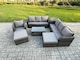 image 1 of Fimous 9 Seater Rattan Lounge Sofa Set Outdoor Garden Furniture Set with Rectangular Coffee Table 3 Seater Sofa 2 Big Footstool Side Table Dark Grey Mixed