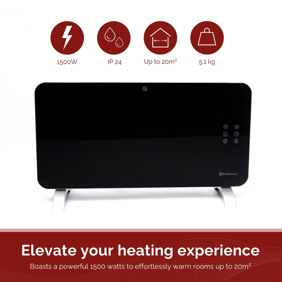 image 1 of Rediffusion Smart Glass Panel Heater 1500W Black