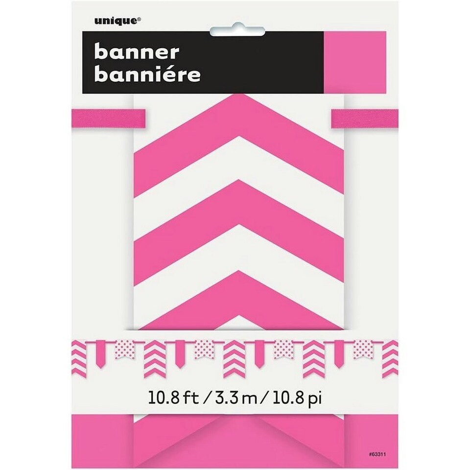 image 1 of Unique Party Paper Polka Dot and Chevron Bunting - Pink/White - 12ft