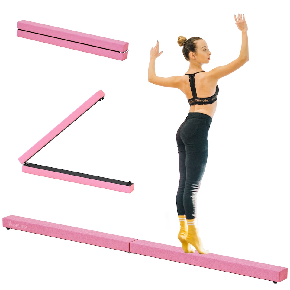 image 1 of HOMCOM Balance Beam Trainer Fold Performance Gymnastics Suede Pink Home