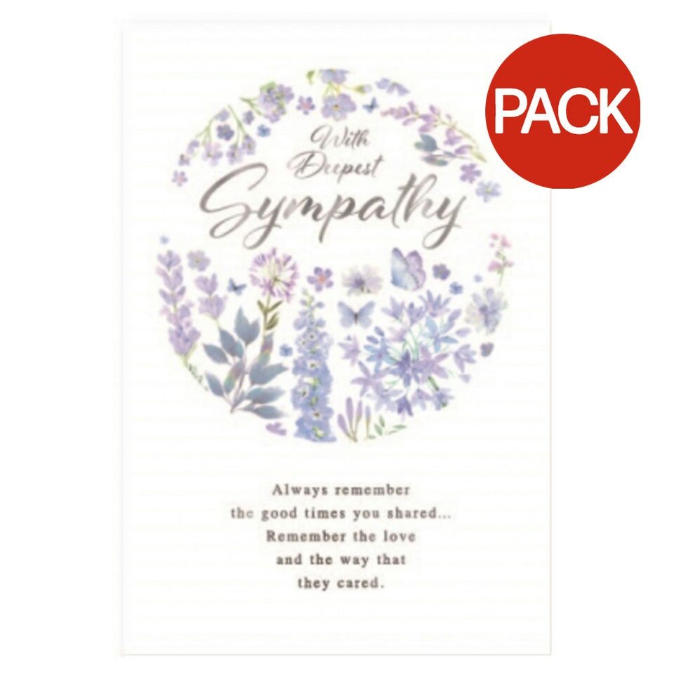 image 1 of Simon Elvin With Deepest Flowers Sympathy Greetings Card (Pack of 6) - White/Purple - One Size