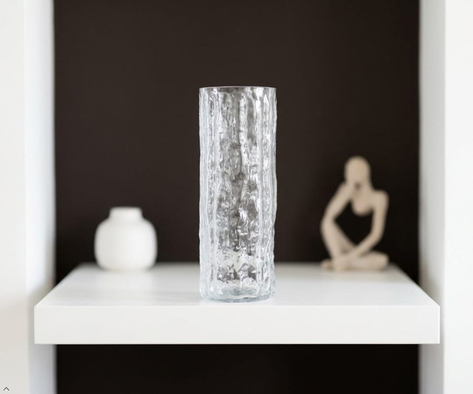 image 1 of Clear Textured Glass Flower Vase