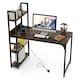 image 1 of COSTWAY Computer Desk Writing Desk with Power Strip Brown Brown