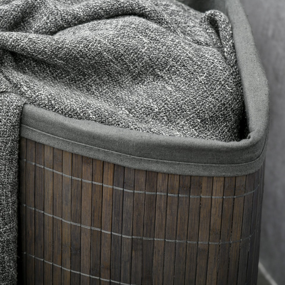 image 1 of HOMCOM Bamboo Laundry Basket with Lid, 55 Litres Laundry Hamper with Removable Washable Lining,  Corner Washing Baskets, 38 x 38 x 57cm, Grey