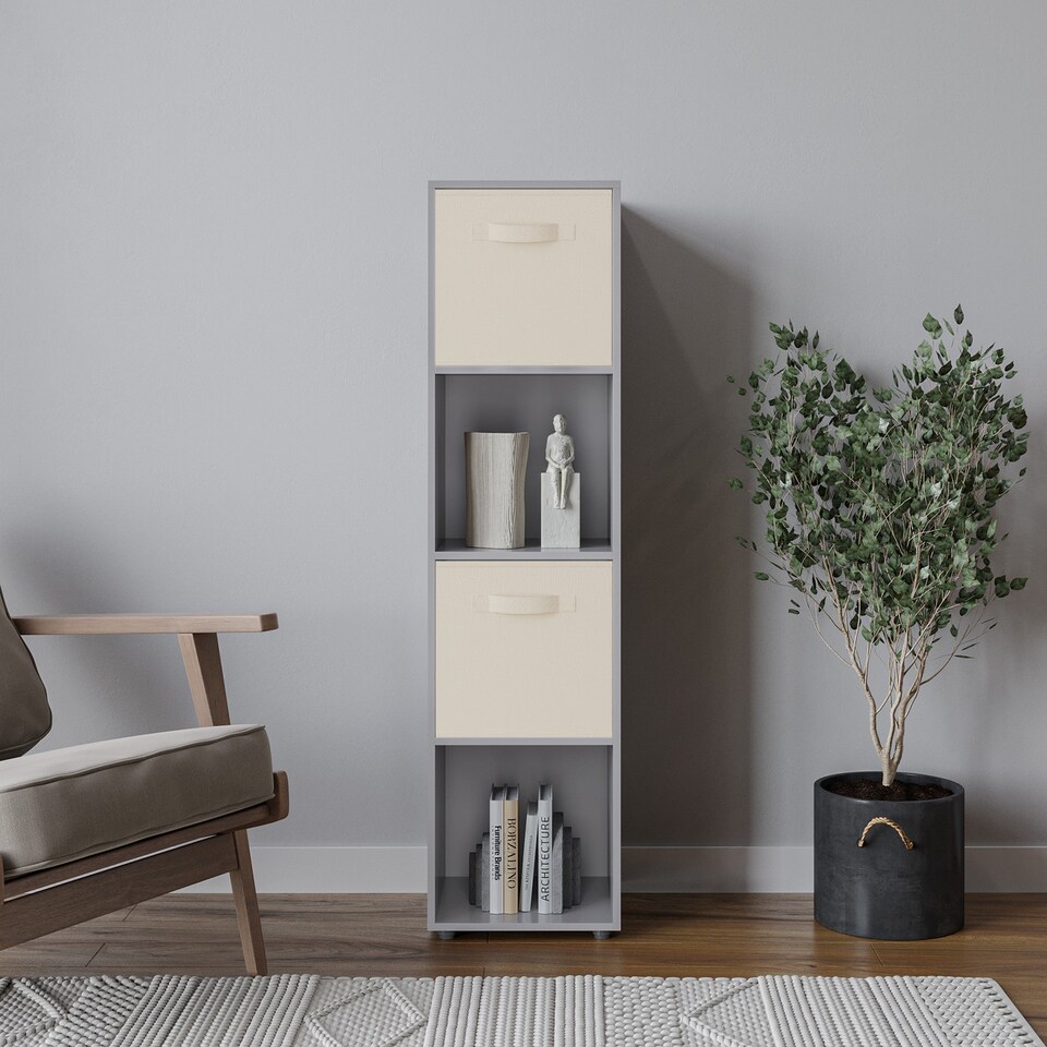 image 1 of 4 -Cube Tall Shelving Unit With Non Woven Inserts | Grey | Grey & Cream | 1