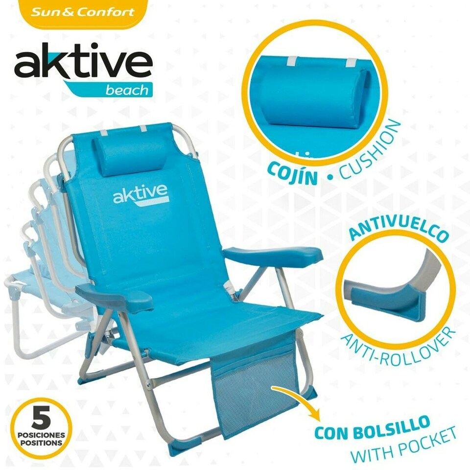 image 1 of Folding Chair with Headrest Aktive 49 x 80 x 58 cm Blue (2 Units) N/A