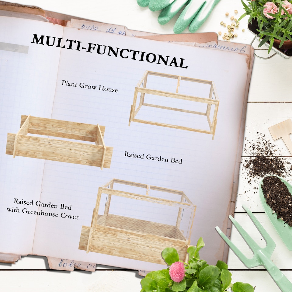 image 1 of Outsunny Outdoor Raised Garden Bed with Cold Frame Greenhouse and Openable Top