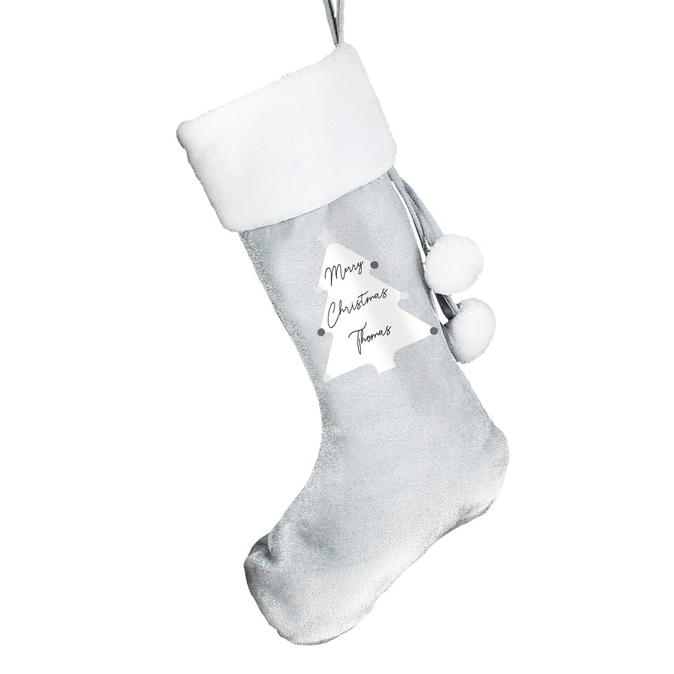 image 1 of Personalised Christmas Tree Luxury Silver Grey Stocking