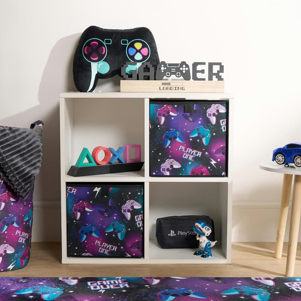 image 1 of OHS 4 Pack Folding Storage Gaming Print Cubes Space Saving Home Bedroom Clothes Toy Organiser | Black