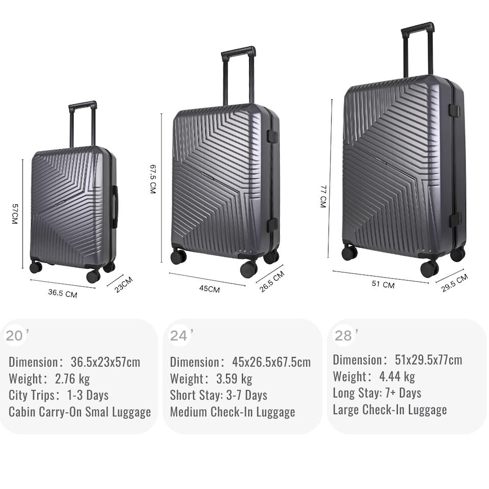 image 1 of 3 Piece Hard Shell Luggage Suitcase Set | 20'/24'/28' Suitcases