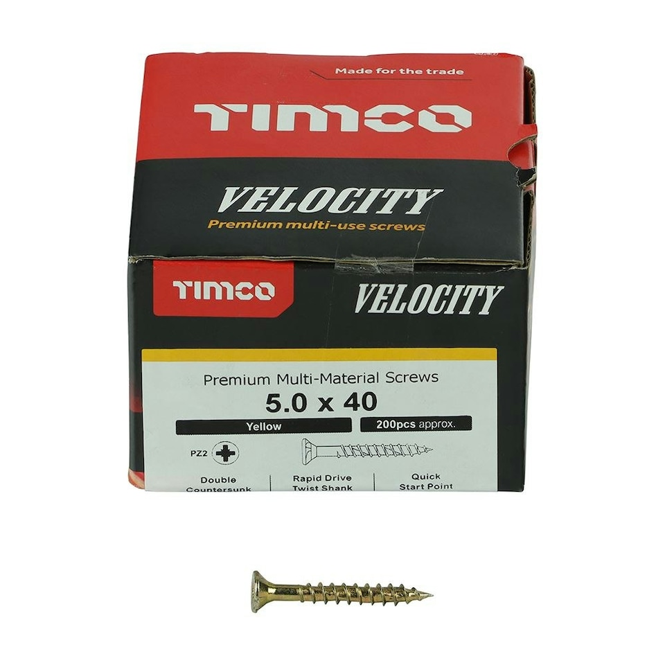 image 1 of Timco - Velocity Premium Multi-Use Screws - PZ - Double Countersunk - Yellow  (Size 5.0 x 40 - 200 Pieces)