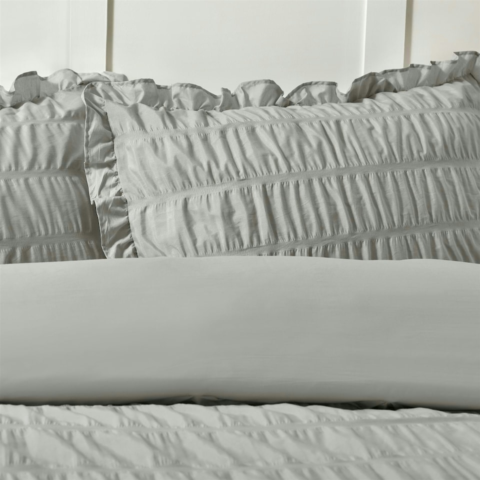 image 1 of Catherine Lansfield Seersucker Frill Silver Duvet Cover Set Grey | Double