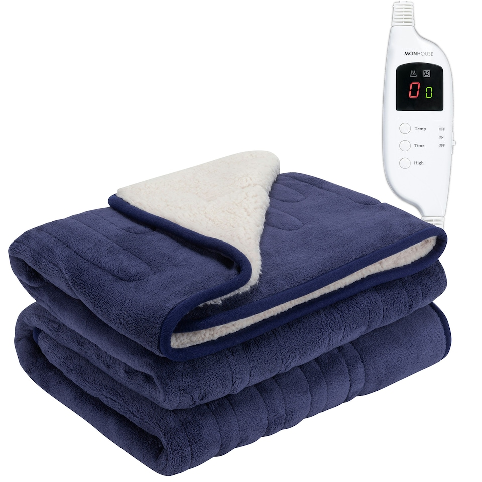 image 1 of MONHOUSE Heated Throw - Electric Blanket - Digital Controller - Timer up to 9 hours, 9 Heat Settings, Auto Shutoff - Single 130X160cm - Purple Shearling