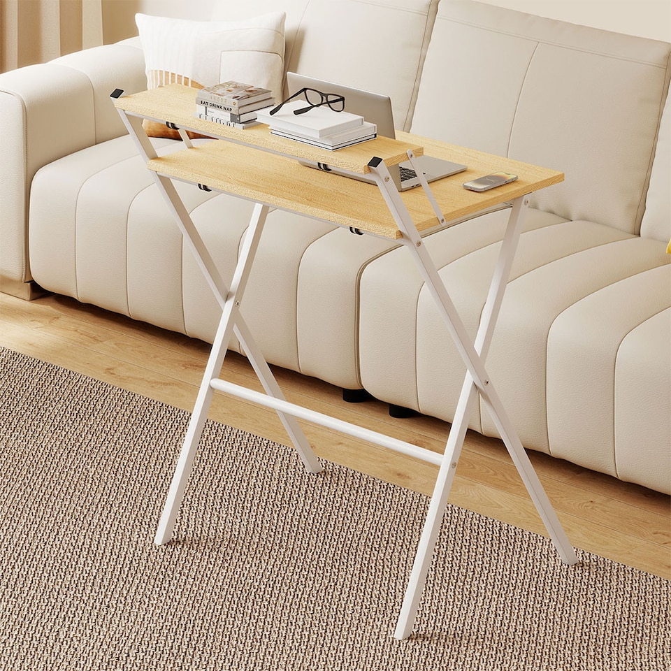 image 1 of Levede Foldable Computer Desk Office Study Workstation with Monitor Shelf | Clear | Clear