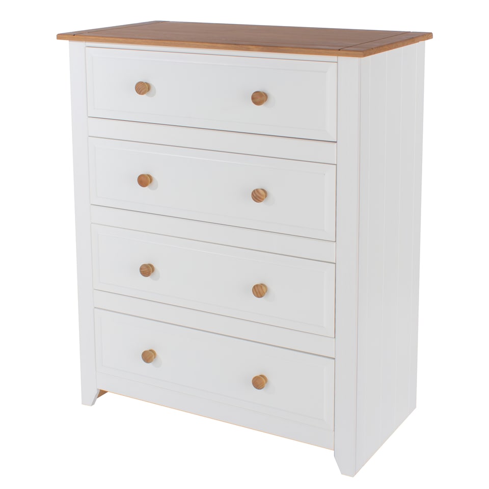 image 1 of Capri 4 Drawer White Chest of Drawers - White Painted Pine Bedroom Storage with Shaker Style Legs | White | White | 1