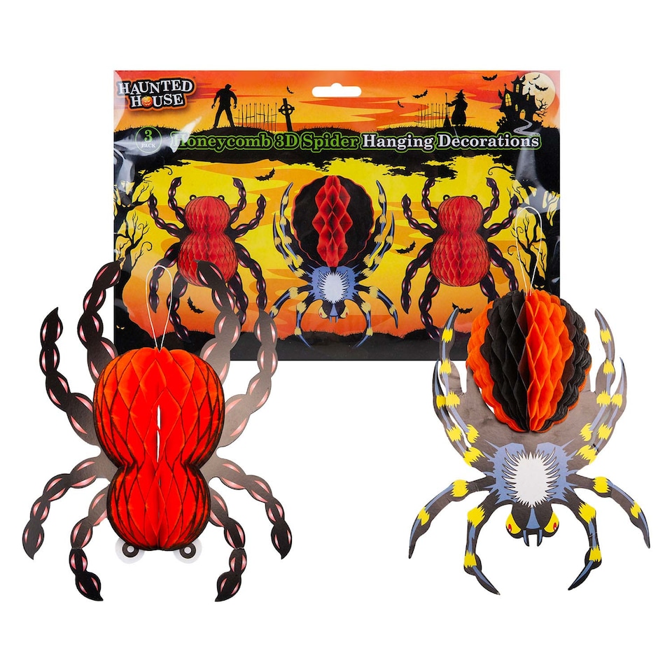 image 1 of PMS Halloween Spider Hanging Honeycomb Decorations Set of 3 - Red