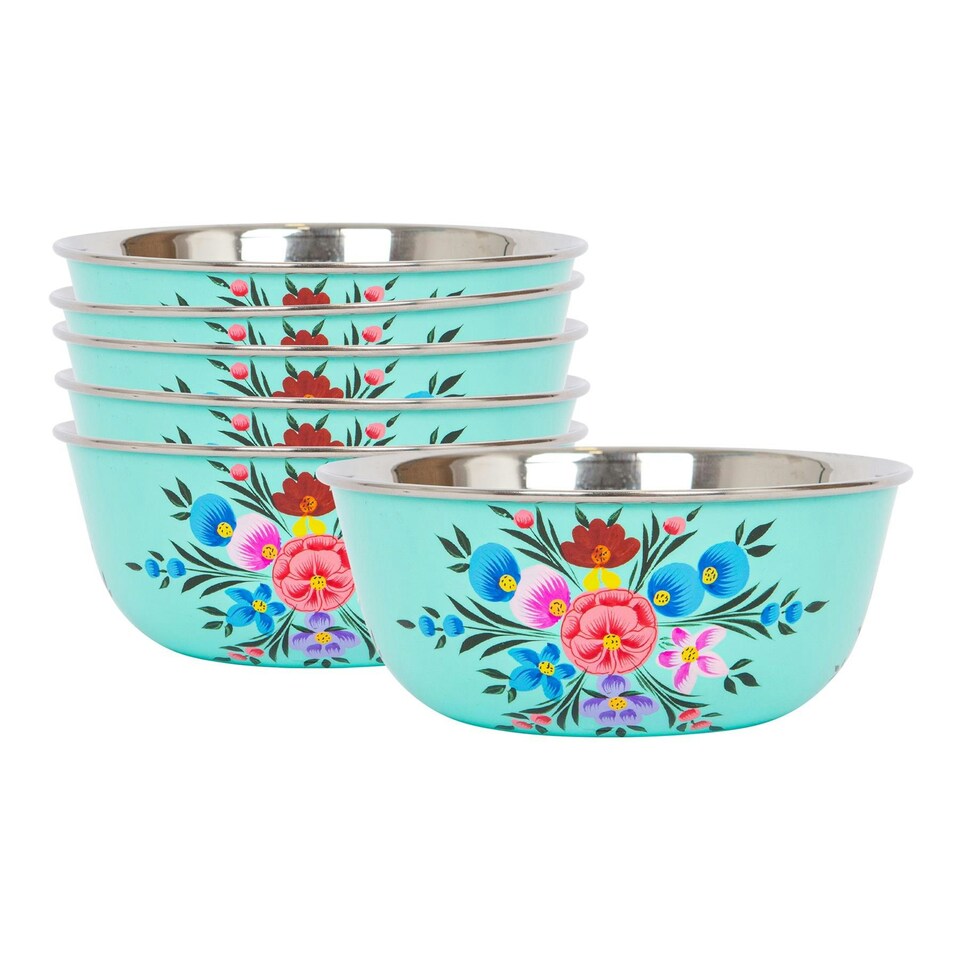 image 1 of BillyCan Hand-Painted Picnic Snack Bowls - 14.5cm - Mint Pansy - Pack of 6 Green