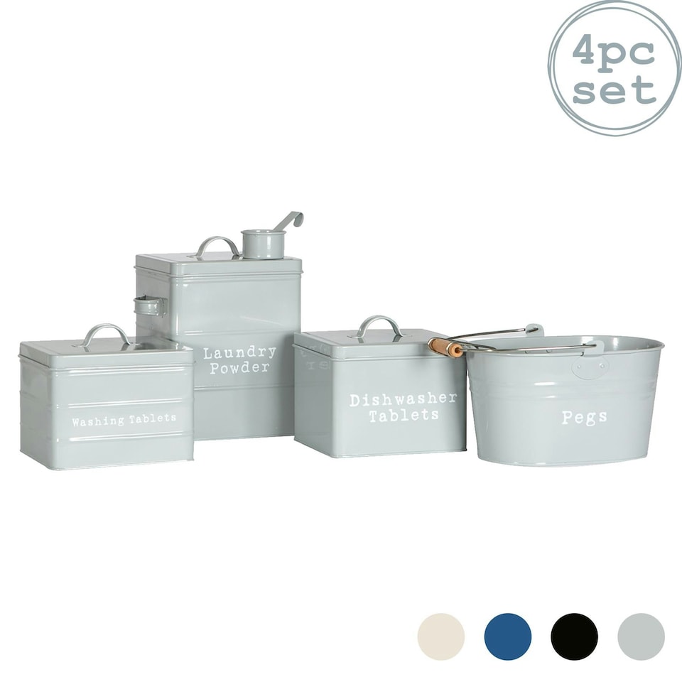 image 1 of Harbour Housewares 4 Piece Grey Vintage Metal Utility Canisters Set Utility Storage Utility Containers Storage Box Storage Container
