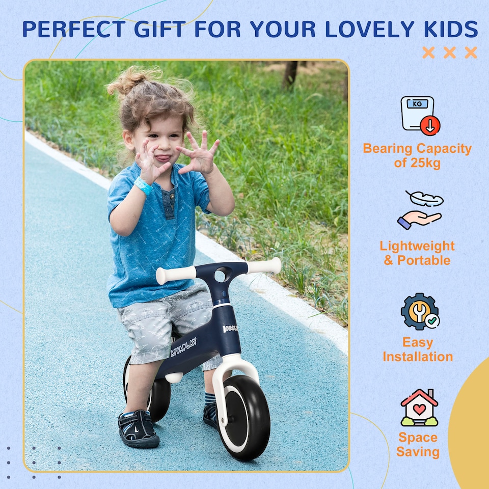 image 1 of AIYAPLAY Baby Balance Bike, Children Bike w/ Adjustable Seat, Wide Wheels - Blue