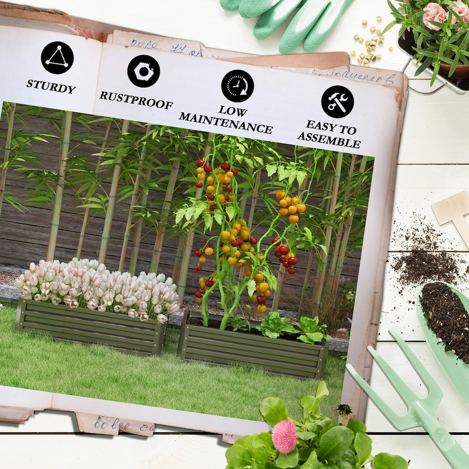image 1 of Outsunny Set of 2 Raised Garden Bed Galvanised Planter Box, Grey