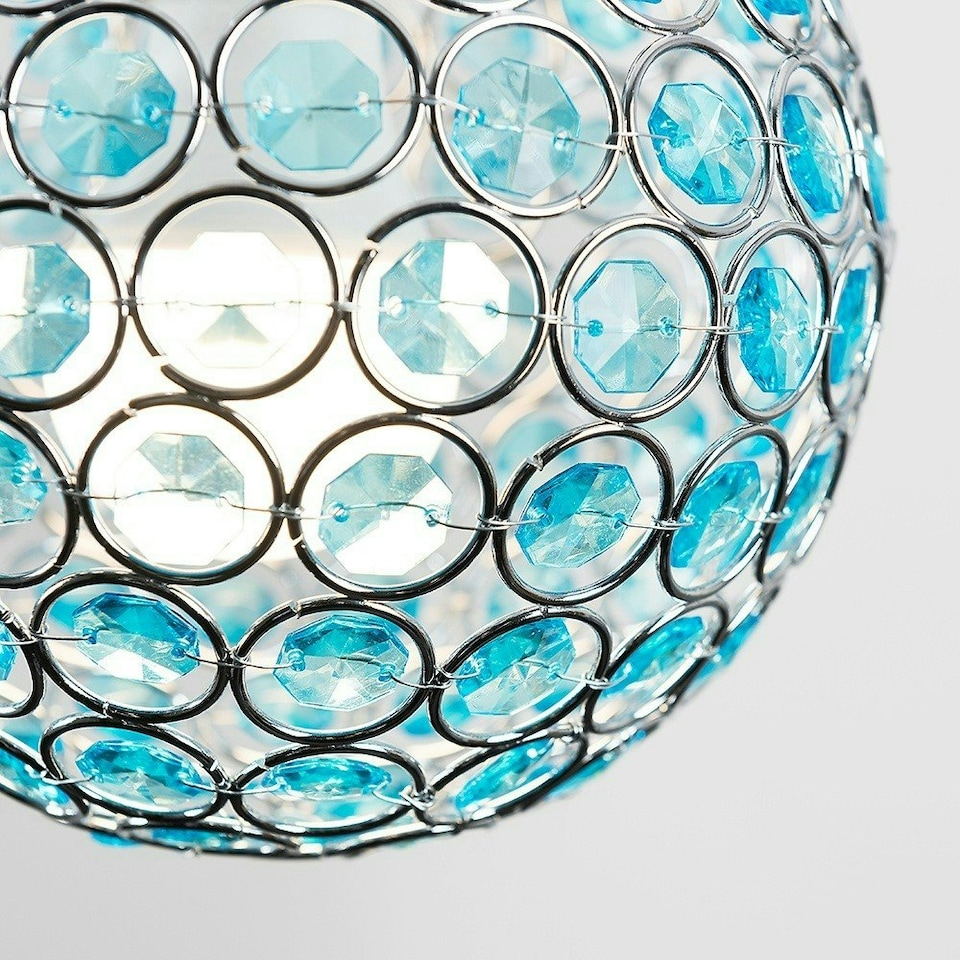 image 1 of ValueLights Modern Chrome Globe Ceiling Light Shade With Teal Acrylic Crystal Effect Jewels Blue
