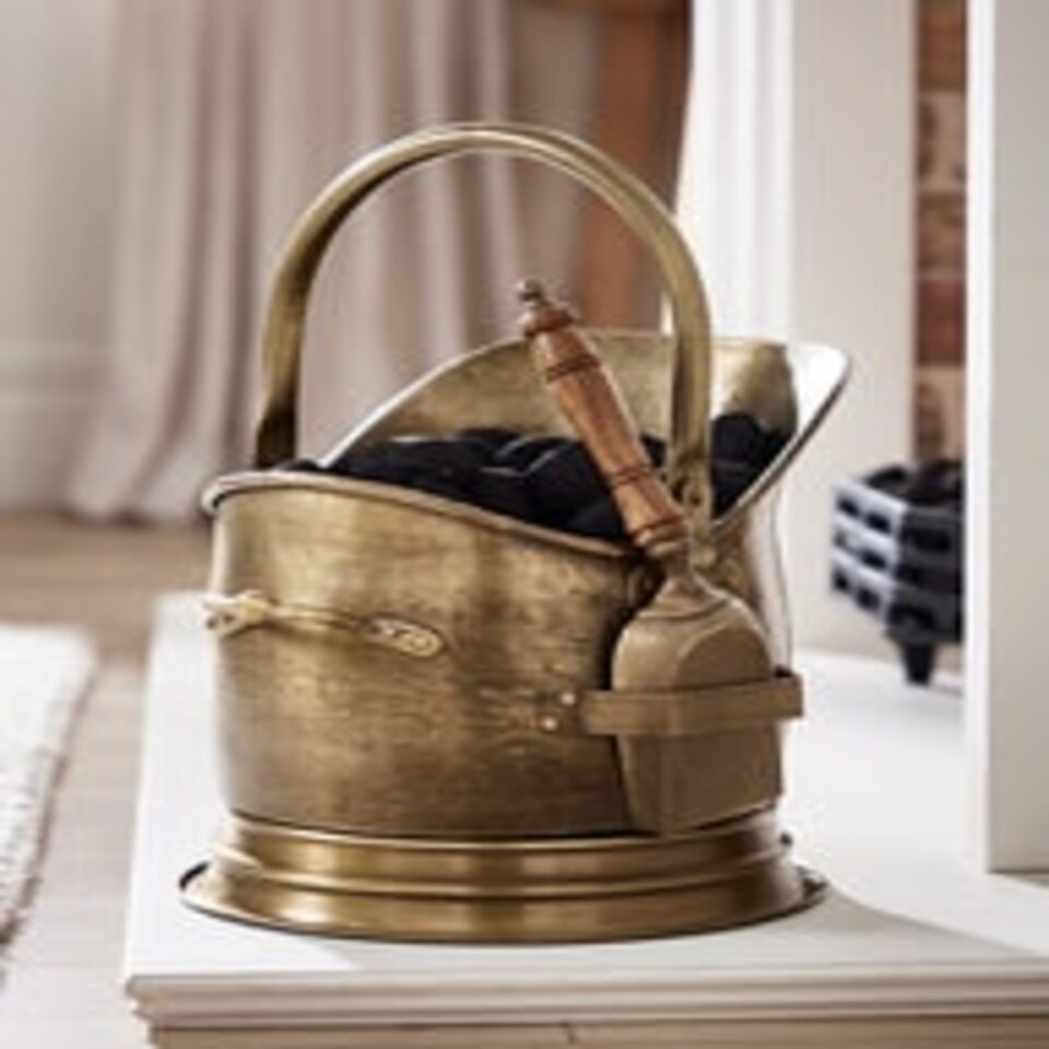 image 1 of Brass Coal Bucket & Shovel Gold