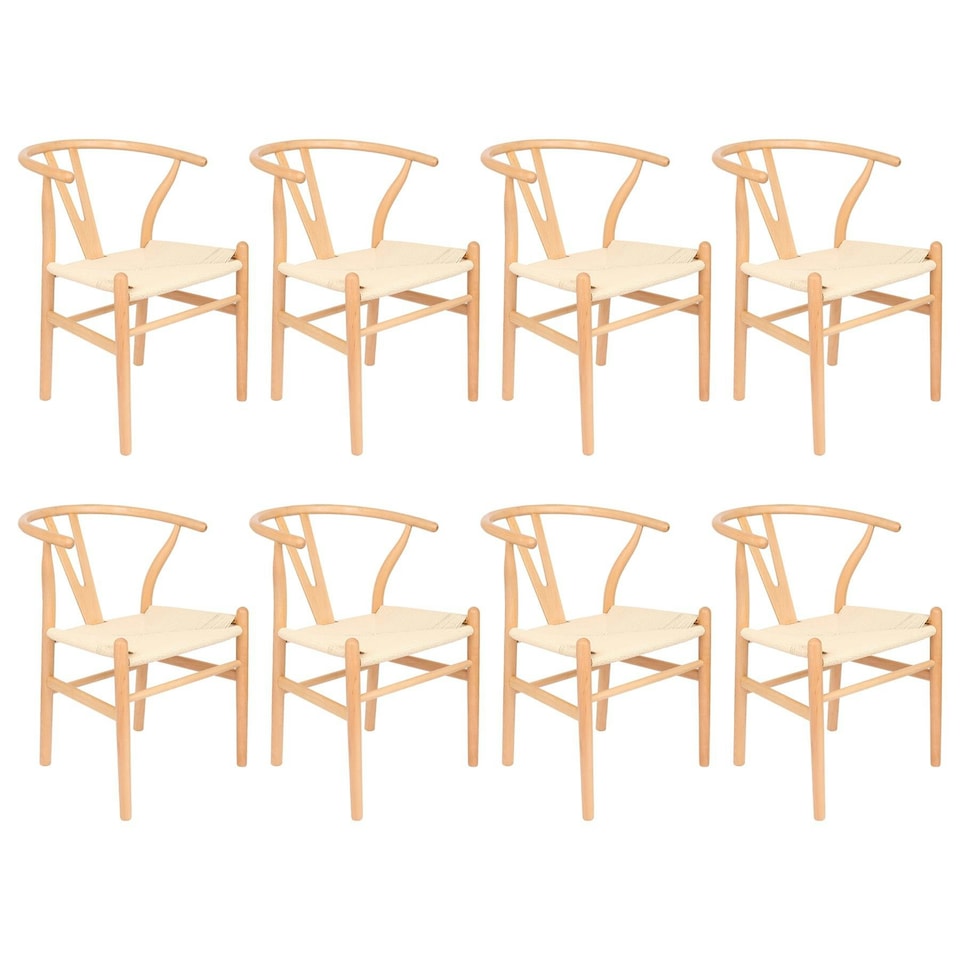 image 1 of Nicholas Winter Beech Wooden Scandi Danish Style Dining Chairs - Natural - Set of 8 - Solid Wood Chair Armchair Dining Chair Club Chair Side Chair Cream