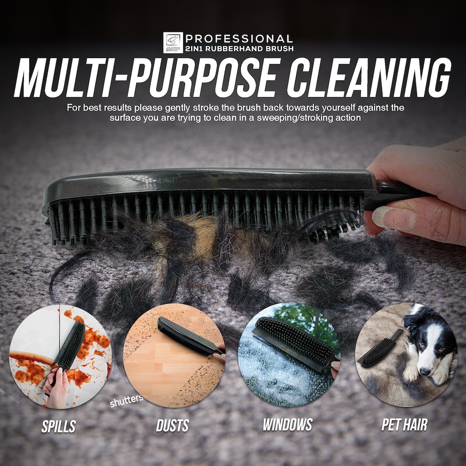 image 1 of Rubber 2 in 1 Hand Brush for Pet Hair Removal and General Cleaning  Scratch Free Rubber Bristles