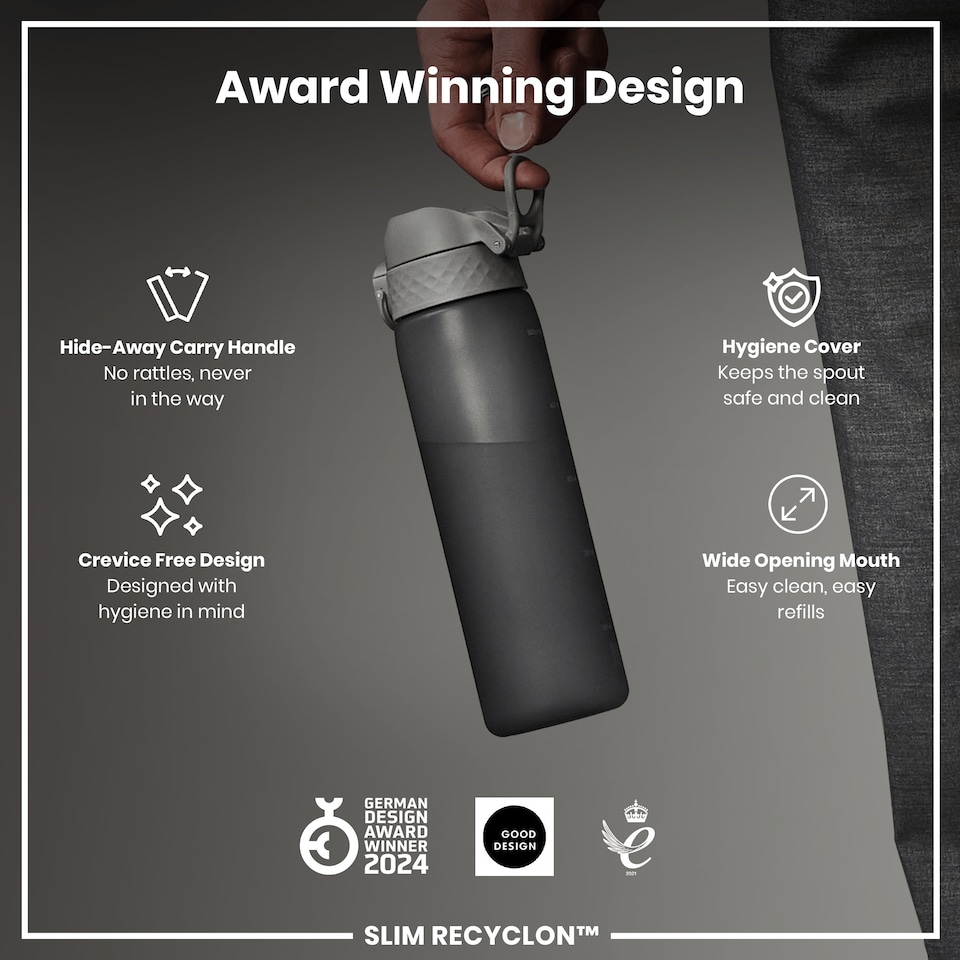 image 1 of Leak Proof Slim Water Bottle, BPA Free, 500ml (18oz) | Grey | Grey | One Size