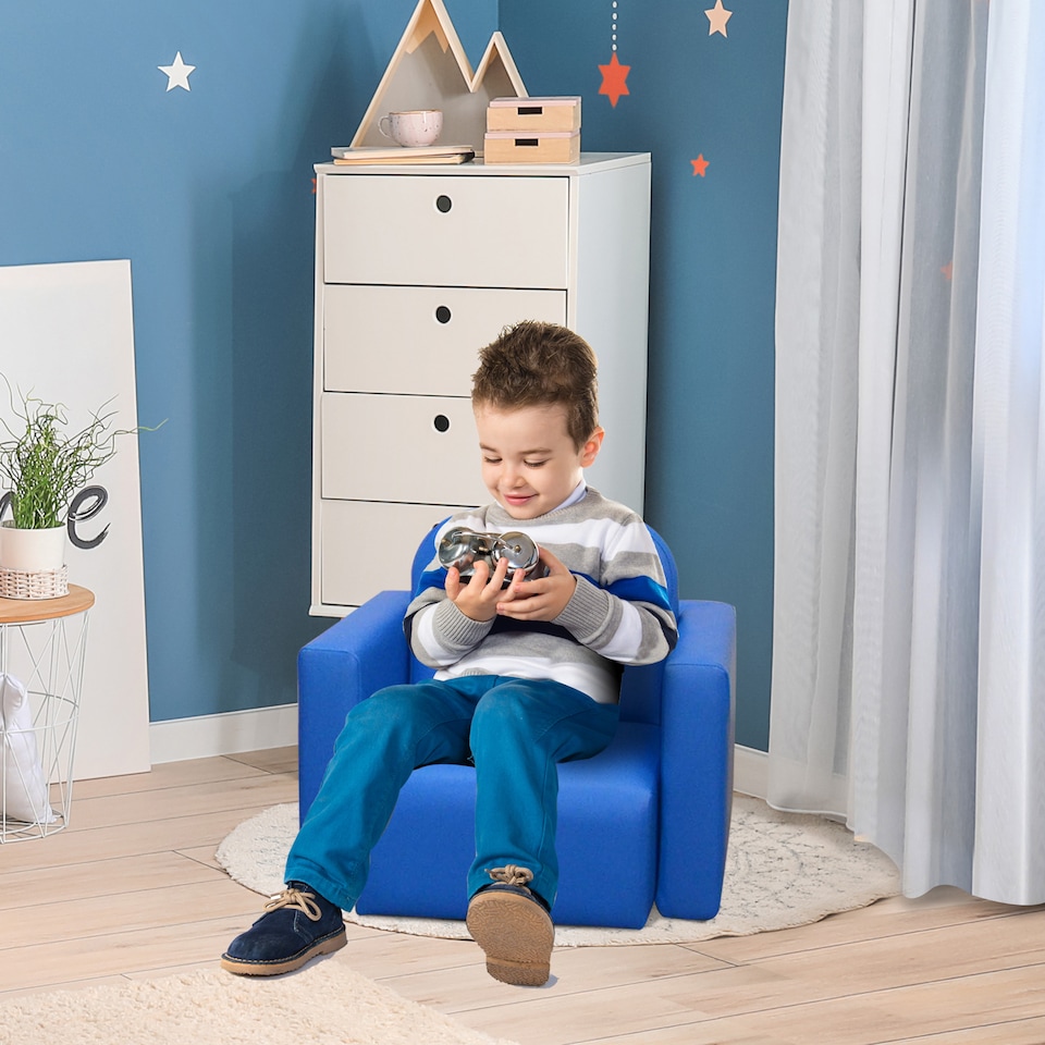 image 1 of HOMCOM Kids Mini Sofa Armchair Seat 2 In 1 Table Chair Set for 3 years | Blue | One Size