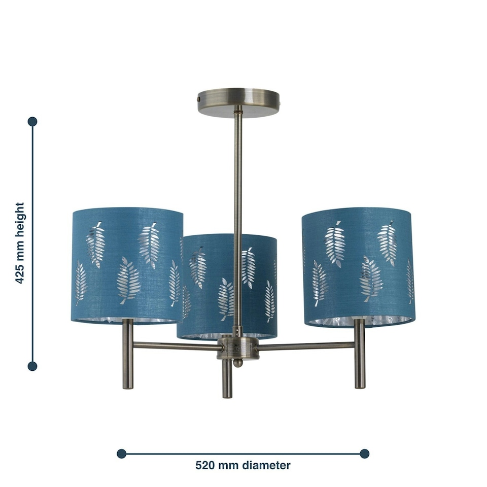 image 1 of Brea - Antique Brass 3 Light Fitting with Teal Fern Shades Bronze | Green