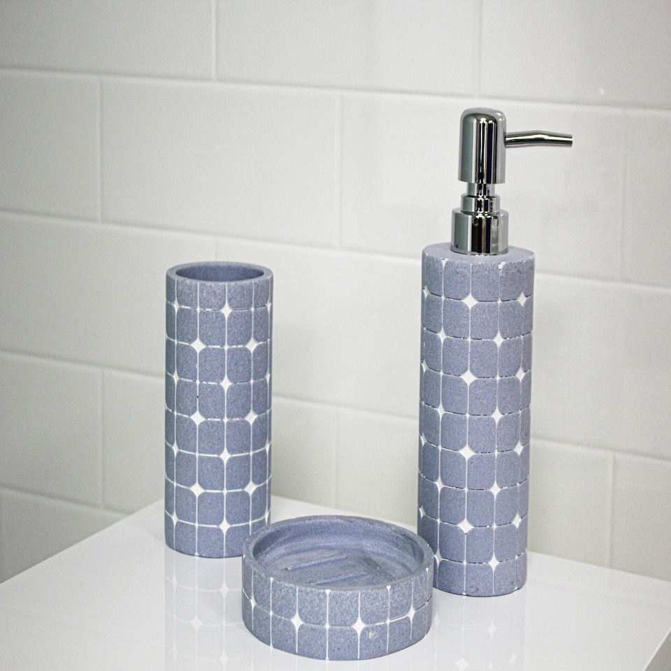 image 1 of Showerdrape Mosaica Sky Blue 3 Piece Bathroom Accessory Set