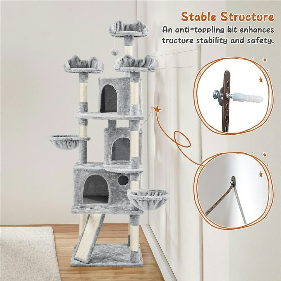 image 1 of Yaheetech Large Cat Tree with 3 Condos Light Grey