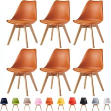 Set of 6 Dining Chairs with Solid Wooden Legs and Seat Cushion Pads in Orange - Eva by MCC