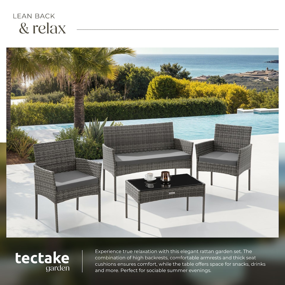 image 1 of Rattan Garden Furniture Palese - for 4 people, weather resistant | Grey | grey | 57 x 104 x 79 cm | 1