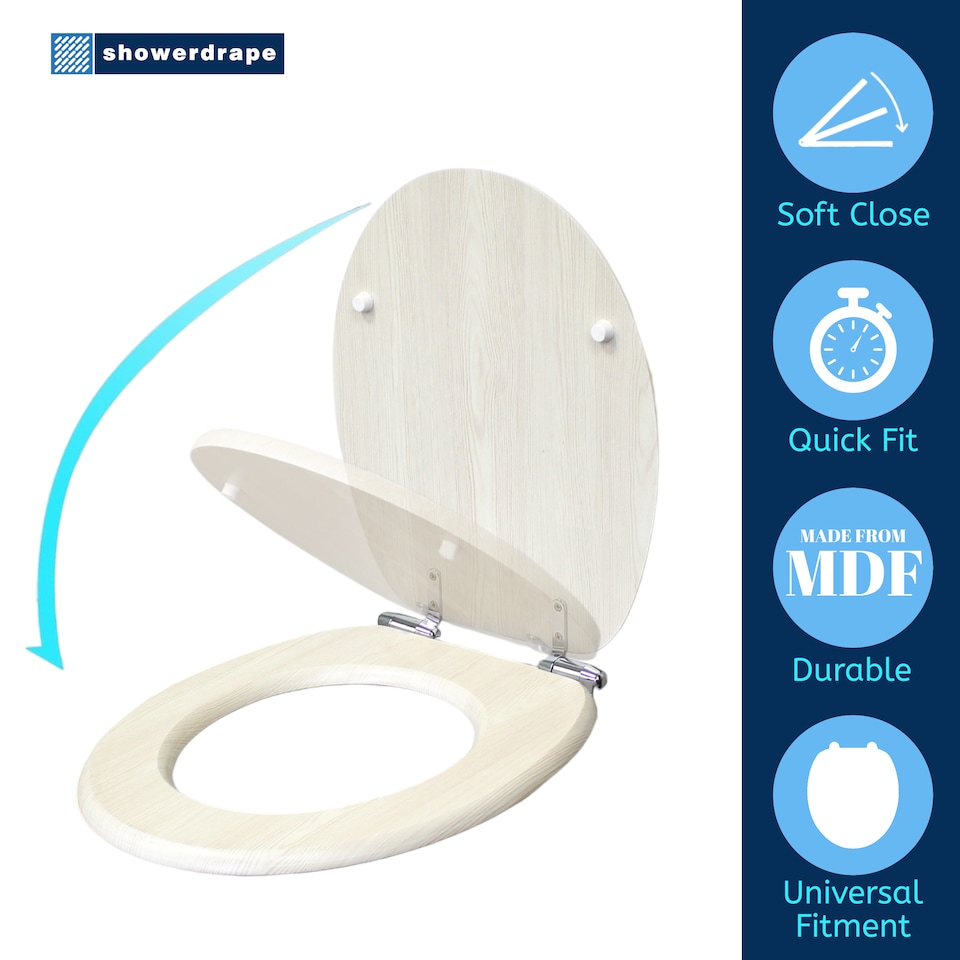 image 1 of Showerdrape Norfolk Soft Close White Oak Wooden Toilet Seat | White | 1