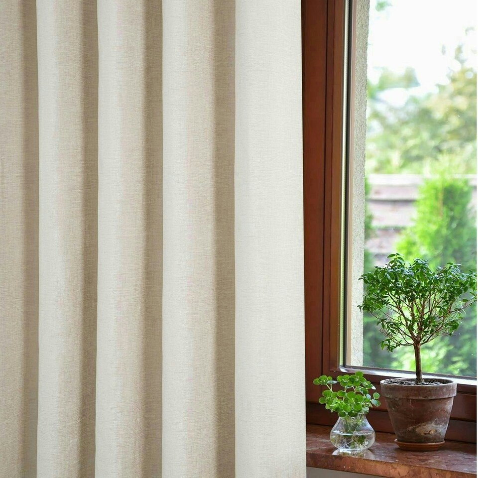 image 1 of Sundour Amberley Eyelet Curtains Beige 90x72" Cream