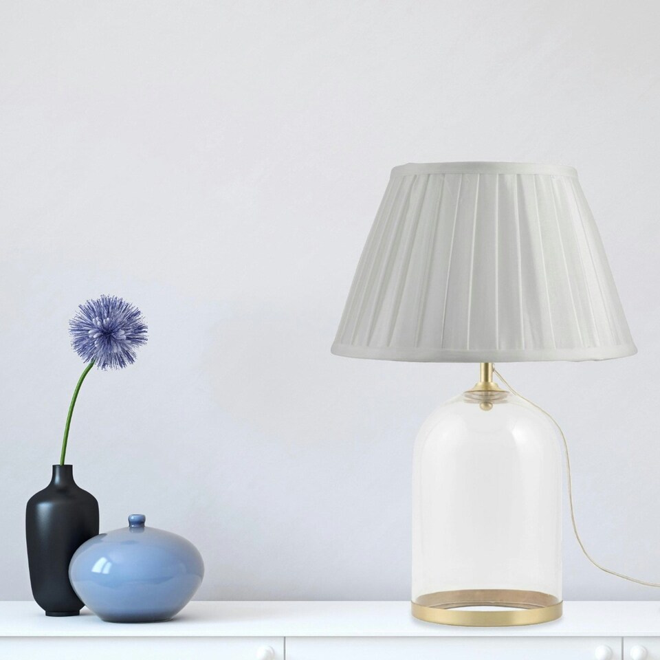 image 1 of First Choice Lighting Large Satin Brass and Glass Cloche Table Lamp Base Clear | Bronze