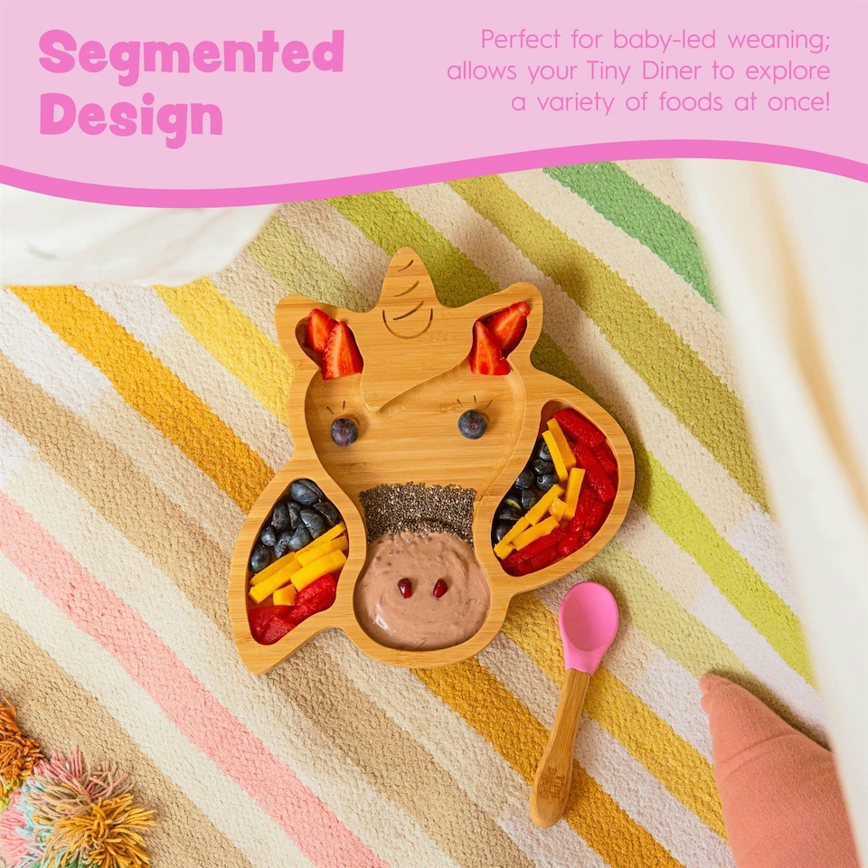 image 1 of Tiny Dining Children's Bamboo Suction Unicorn Dinner Set - Orange