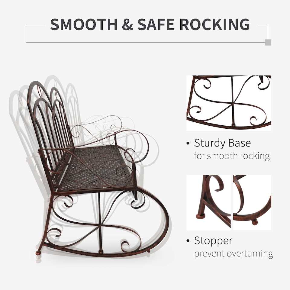 image 1 of Outsunny Rocking Chair Swing Bench Loveseat Metal Bronze Outdoor