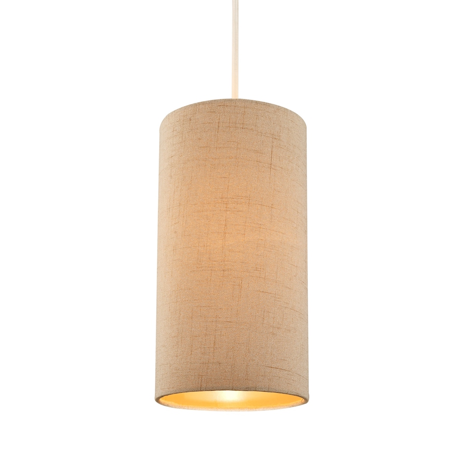 image 1 of Modern and Stylish Stitched Effect Taupe Linen Fabric Cylindrical 25cm Lampshade | Cream | 10"