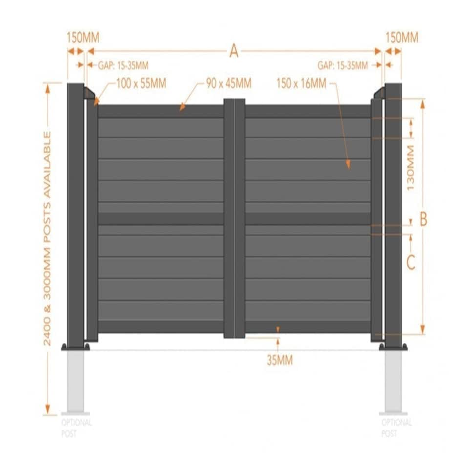image 1 of Double Swing Gate 3500x1800mm Black - Horizontal Solid Infill and Flat Top Black