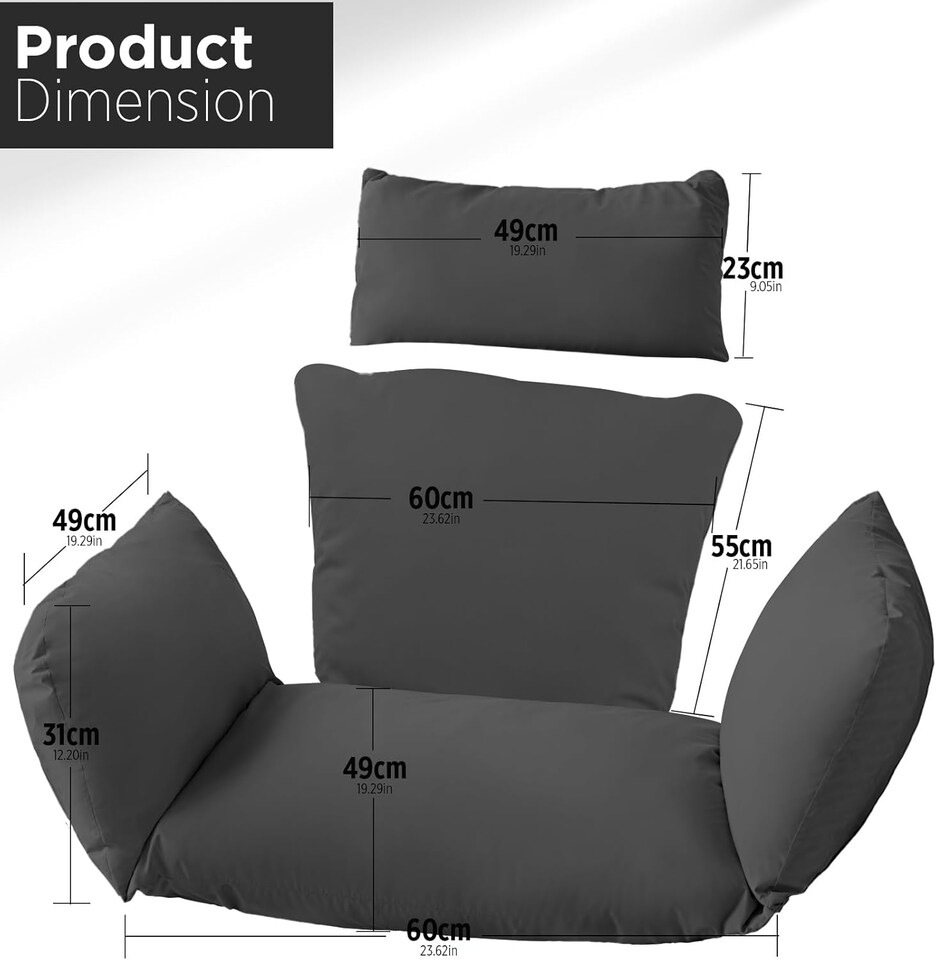 image 1 of Black Replacement Cushion For Swing Egg Chair, 5 Pieces Water-Resistant Hanging Basket Swing Chair Cushion