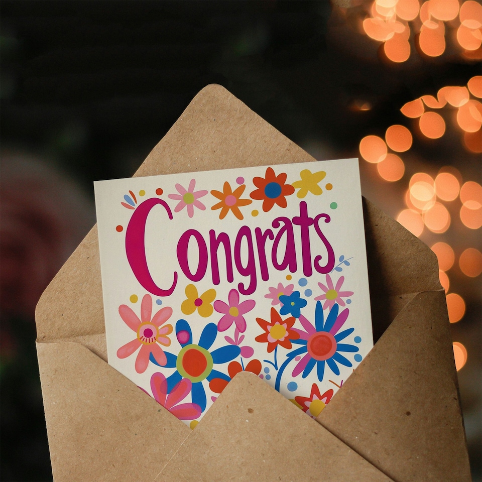 image 1 of Congrats Flower Power Simple Bright Pink Congratulations Her Card