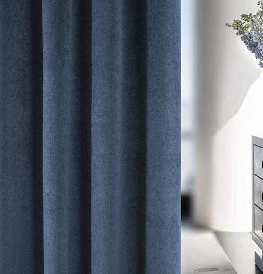 image 1 of Luxury Enhanced Living Navy Velvet, Supersoft, Blackout, Thermal Curtains with Tape Top (PAIR) - 90 x 72 inch (229x183cm)