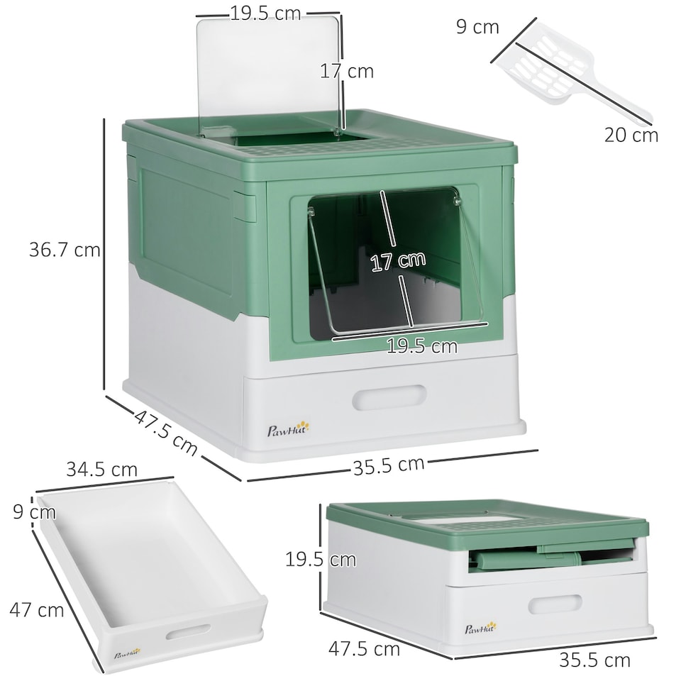 image 1 of PawHut Hooded Cat Litter Box, Pet Toilet w/ Scoop, Tray - Green