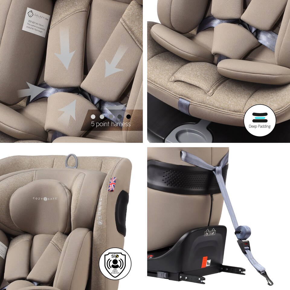 image 1 of Cozy N Safe Galaxy i-Size 360 Rotating Car Seat 40-150cm, ISOFix & Top Tether, Extended Rear & Forward Facing, 5 Recline Positions, Side Impact Protection, Birth to 12 Years (Ecru)